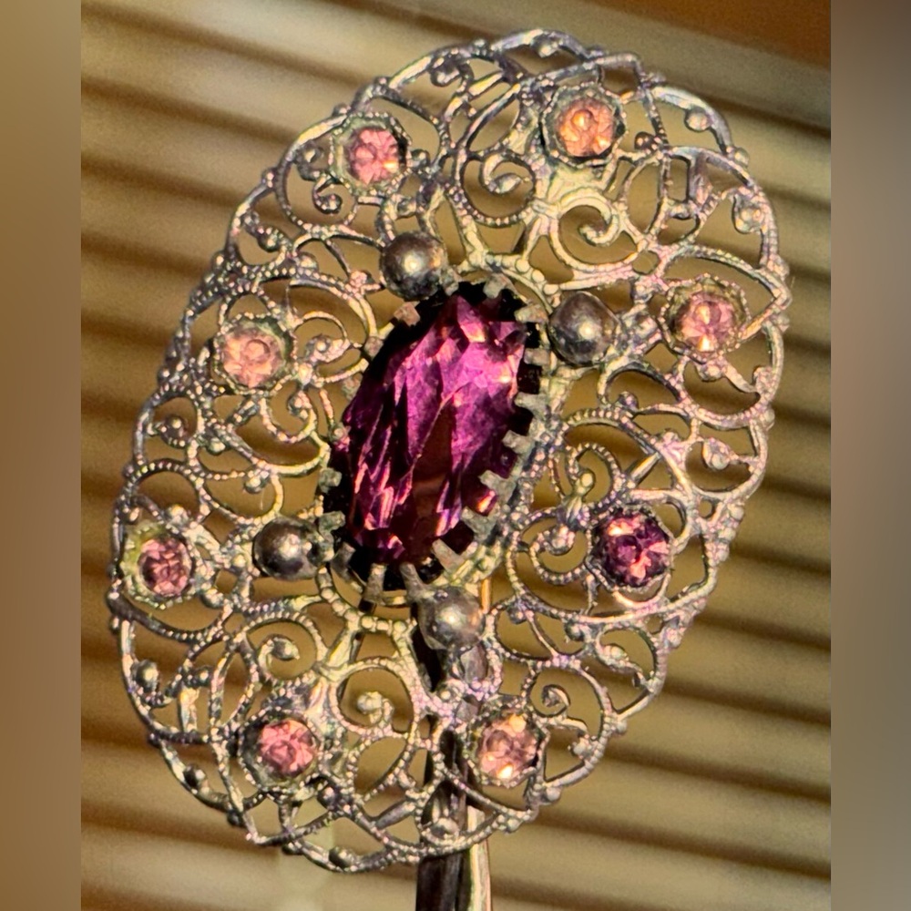 Vintage Victorian Silver Glass Amethyst Antique Brooch - Picture 11 of 16